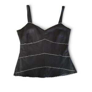 Ann Taylor Loft Black and White Vintage Inspired Chic Scalloped Ruffle Tank Top